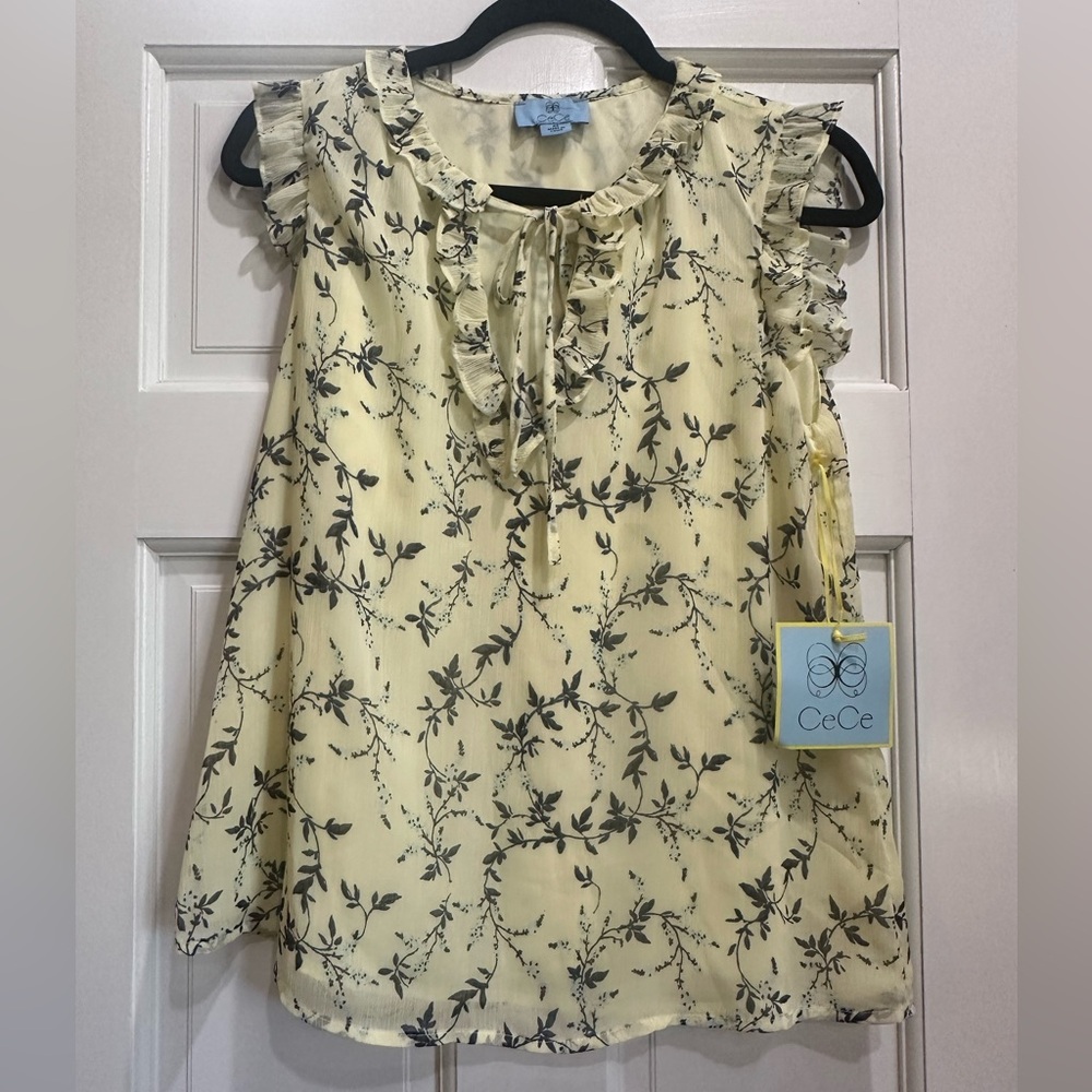 NWT CECE Emmet Tie-Neck Blouse XS Lemonade Color